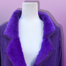 Load image into Gallery viewer, Vintage 80’s 90’s Glam Purple Violet Glam Lamb Leather Jacket with Full Fur Trim in Croc Print so Prince Purple Rain