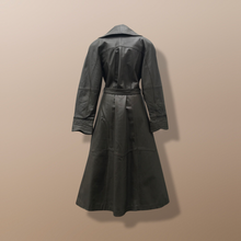Load image into Gallery viewer, Italian Leather Coat Full Length Scalloped Collar Fit Flare Princess Belted