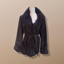 Load image into Gallery viewer, Brown Suede and Fur Collar and Cuff Coat Flexi Size Flared Sleeve