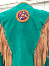 Load image into Gallery viewer, Women’s Western Turquoise Blue Suede Set Jacket and Skirt Genuine Suede and Hand Beaded SouthWestern Native Inspired Cowgirl