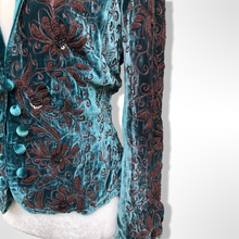 Load image into Gallery viewer, Beaded Teal Blue Vintage Velvet Jacket Blazer