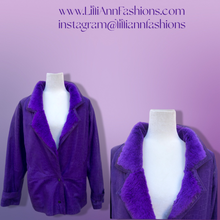 Load image into Gallery viewer, Vintage 80’s 90’s Glam Purple Violet Glam Lamb Leather Jacket with Full Fur Trim in Croc Print so Prince Purple Rain