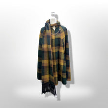 Load image into Gallery viewer, 60’s 70’s Vintage Green Yellow Wool Cape Poncho and Scarf Set Double Lion Chain One Size Fits All