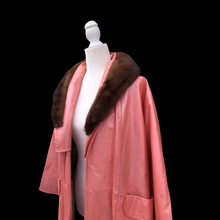 Load image into Gallery viewer, 70’s 80’s Pink Leather and Mink Collar Convertible Duster Coat
