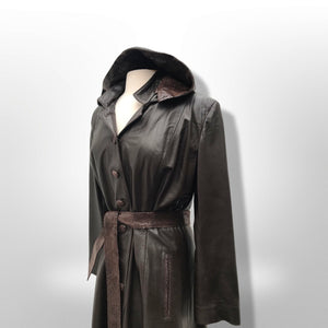 Made in Italy— Italian Lamb Leather Hooded Trench Coat Couture Full Length