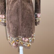 Load image into Gallery viewer, Vintage Deadstock Embroidered Pink Floral Brown Suede and Mongolian Lamb Coat Small Petite