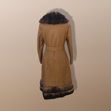 Load image into Gallery viewer, 70’s Caramel Leather Coat with Genuine Fur Trim Princess Fit and Flare Style