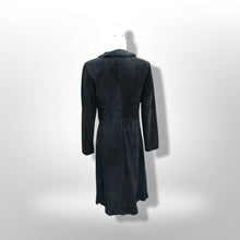 Load image into Gallery viewer, Black Suede Duster with Ruffle Tuxedo Collar Boho