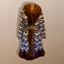 Load image into Gallery viewer, 70s Chevron Mink Fox Coat Fur Penny Lane Afghan Almost Famous Hippy Coat Norwegian Fox Boho Chic Patchwork Mink