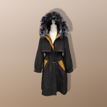 Load image into Gallery viewer, New Versatile Black Parka with Fox Fur Hood Removable Fur and Zip in-out Fur Lining Snow Waterproof