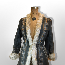 Load image into Gallery viewer, 70’s Embroidered Shearling Blue Suede Coat Boho Penny Lane Hippy Chic