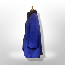 Load image into Gallery viewer, Blue Suede Shearling Coat Birger Christensen Made in Copenhagen Vtg 70s 80s Swing Coat A-Line Penny Lane Hippy
