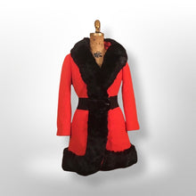Load image into Gallery viewer, Vintage Lilli Ann Red Wool Mod 60s Fur Trimmed Coat Fur Trim Princess Fall Winter Holidays Christmas