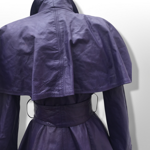 RARE Vintage Women's Coat- 70s 80s Purple Violet Leather Trench Dress Coat Jacket Studio 54 Fit Flare Spy Length 3/4 Princess Price: