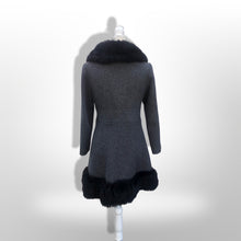 Load image into Gallery viewer, 60’s Vintage Black Wool Coat Fur Trim Sewn in Matching Belt