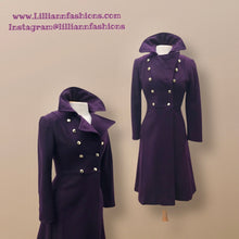 Load image into Gallery viewer, Vintage Deep Purple Military Style Wool Coat Fitted and Tailored