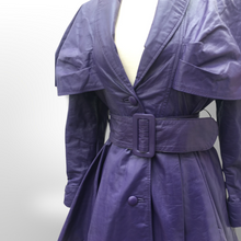 Load image into Gallery viewer, RARE Vintage Women&#39;s Coat- 70s 80s Purple Violet Leather Trench Dress Coat Jacket Studio 54 Fit Flare Spy Length 3/4 Princess Price: