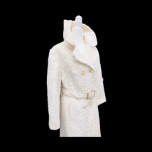 Load image into Gallery viewer, Vintage Robert Meshekoff Faux Persian Lamb Astrakhan White Belted Full Length Double Breasted Coat
