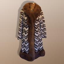Load image into Gallery viewer, 70s Chevron Mink Fox Coat Fur Penny Lane Afghan Almost Famous Hippy Coat Norwegian Fox Boho Chic Patchwork Mink