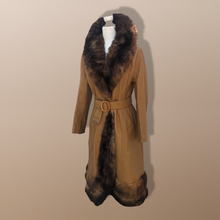Load image into Gallery viewer, 70’s Caramel Leather Coat with Genuine Fur Trim Princess Fit and Flare Style