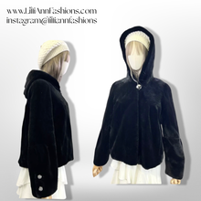 Load image into Gallery viewer, New Luxury Sheared Black Mink Hooded Coat with Rhinestone Detail