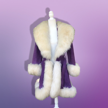 Load image into Gallery viewer, Vintage 70’s Collectible Lilli Ann Purple Suede and Massive Sheepskin Shearling Coat Penny Lane Almost Famous Princess Cut Fit and Flare Hippy Boho Chic Jessica Simpson