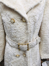Load image into Gallery viewer, Vintage Robert Meshekoff Faux Persian Lamb Astrakhan White Belted Full Length Double Breasted Coat