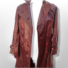 Load image into Gallery viewer, Vintage 70’s Leather Coat Trench Spy in Bergundy Oxblood Highly Detailed