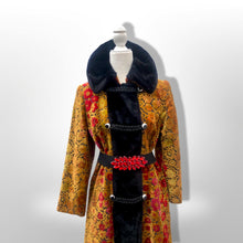 Load image into Gallery viewer, 60s 70s Vintage Gold And Red Floral Carpet Tapestry Coat Velvet Sherpa Boho Chic Burning Man Woodstock Russian Princess Sergeant Pepper's