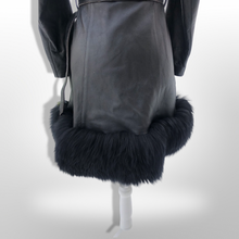 Load image into Gallery viewer, Vintage 60’s 70’s LIlli Ann Made in UK Black Leather Shearling Princess Boho Fit and Flare Coat Pinup