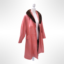 Load image into Gallery viewer, 70’s 80’s Pink Leather and Mink Collar Convertible Duster Coat