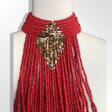 Load image into Gallery viewer, Beaded Bib Necklace in Salmon Orange/Pink Gold Color