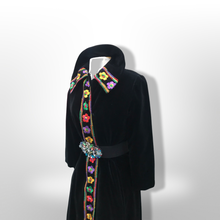 Load image into Gallery viewer, 60’s 70’s Black Velvet Floral Embroidered Full Length Coat