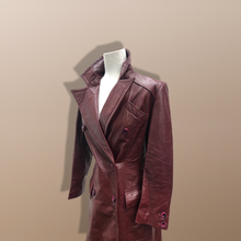 Load image into Gallery viewer, Vintage 70’s Leather Coat Trench Spy Collar Business Career Fitted Women’s Oxblood Maroon Bergundy