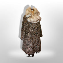 Load image into Gallery viewer, 60s Mod Tapestry Carpet Coat Swing Coat Double Breasted Large Norwegian Fox Fur M//L/XL