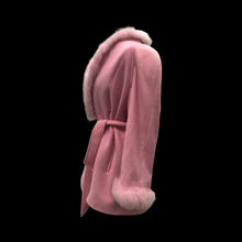 Load image into Gallery viewer, Bill Blass Vintage Pink Wool and Fox Fur Wrap Coat Soft