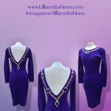 Load image into Gallery viewer, 80’s 90’s Purple Sweater Dress with Jeweled Detail Fitted Hourglass Figure