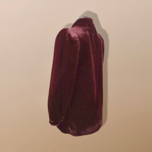 Load image into Gallery viewer, Vintage Red Wine Bergundy 80’s Does 40’s Puff Sleeve Coat Faux Fur with Leather Intarsia Glam Old Hollywood Glamour Vegan