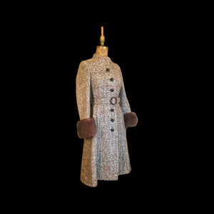 Vintage 60s 70s Women's Coat Mohair Wool Knitted Couture Made in Paris France Belt Fit Flare Princess Trim