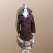 Load image into Gallery viewer, Vintage 60’s 70’s Fur Coat Persian Lamb Astrakhan Norwegian Fox Fur Tiered Jeweled Belt XS
