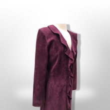 Load image into Gallery viewer, Purple Suede Ruffle Duster Coat