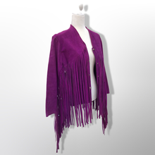 Load image into Gallery viewer, Authentic 70’s Magenta Purple Pink Suede Long Fringe Beaded Jacket Coat Boho Bohemian Hippy Chic