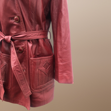 Load image into Gallery viewer, 70’s Vintage Bergundy Leather Jacket Trench Style