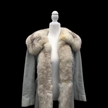 Load image into Gallery viewer, Vintage 60’s 70’s Blue Gray Leather and Norwegian Fox Fur Tuxedo Coat