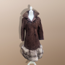 Load image into Gallery viewer, Vintage 60’s 70’s Fur Coat Persian Lamb Astrakhan Norwegian Fox Fur Tiered Jeweled Belt XS