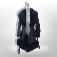 Load image into Gallery viewer, Vintage 60’s 70’s LIlli Ann Made in UK Black Leather Shearling Princess Boho Fit and Flare Coat Pinup