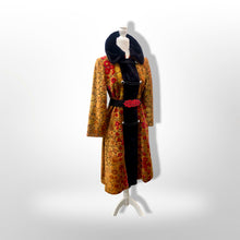 Load image into Gallery viewer, 60s 70s Vintage Gold And Red Floral Carpet Tapestry Coat Velvet Sherpa Boho Chic Burning Man Woodstock Russian Princess Sergeant Pepper's