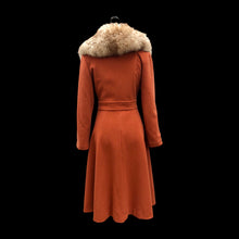 Load image into Gallery viewer, 70’s Vintage Wrap Coat in Fall Autumnal Orange Fit and Flare Princess Wool and Shearling