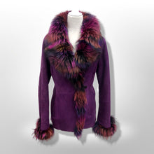 Load image into Gallery viewer, Purple Suede and Shearling with Rainbow Purple Dyed Fox Fur Ultra Soft Warm