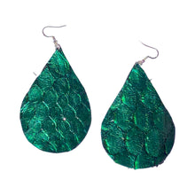 Load image into Gallery viewer, Genuine Python Snake Leather Handcrafted Rain Drop Earrings Iridescent Mermaid Peacock Color